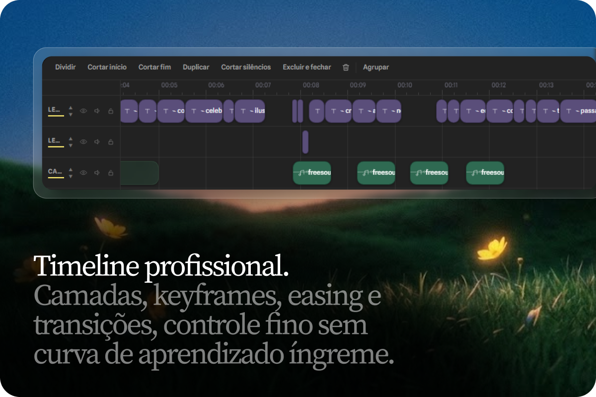 Timeline com camadas e keyframes